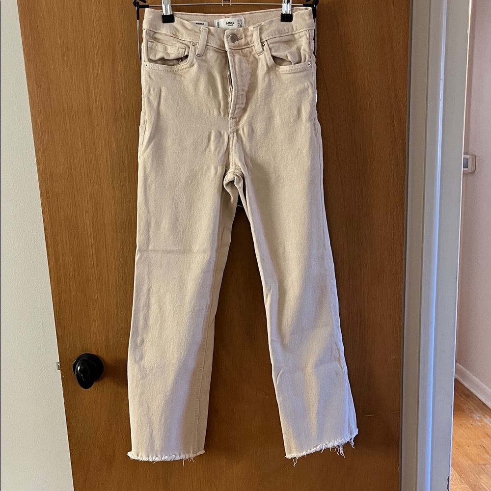 Mango Women's Light Tan Raw-Edge Flare Jeans